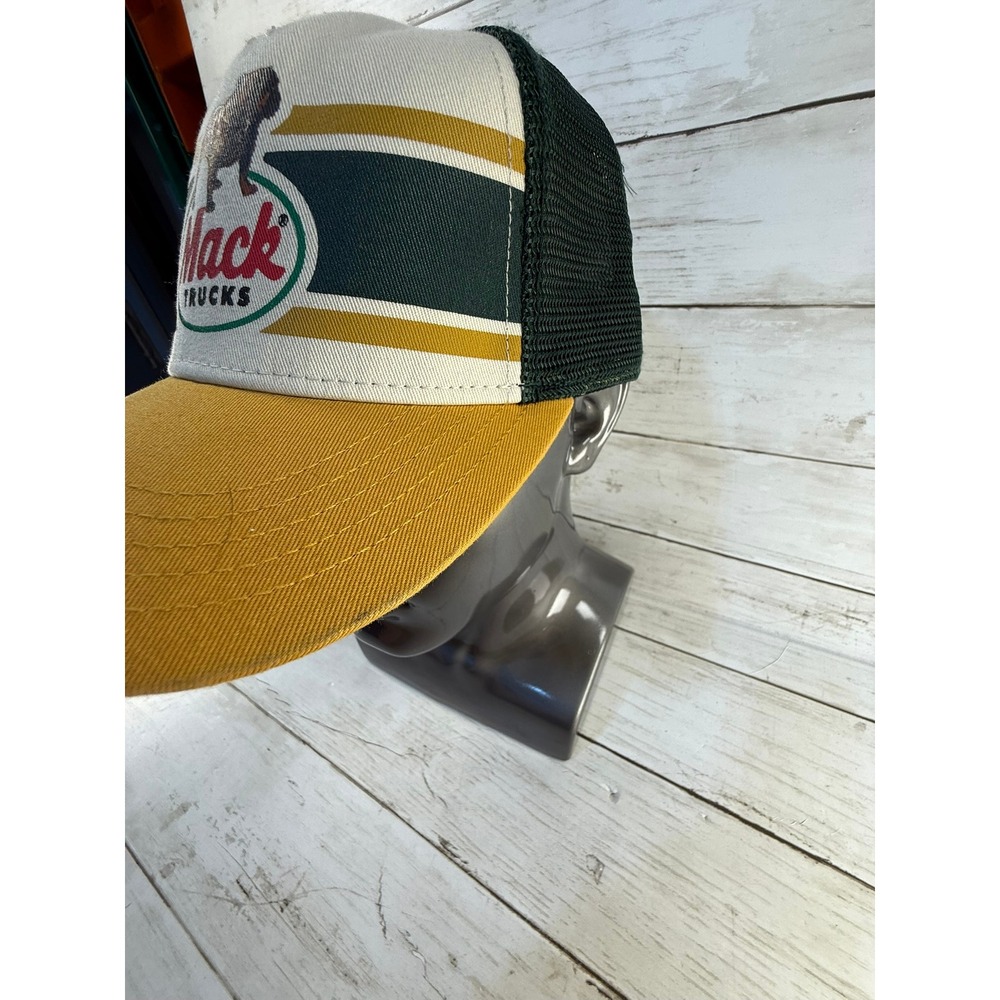 American Needle Mack Trucks Bulldog Mesh Snapback Trucker Hat Green Yellow